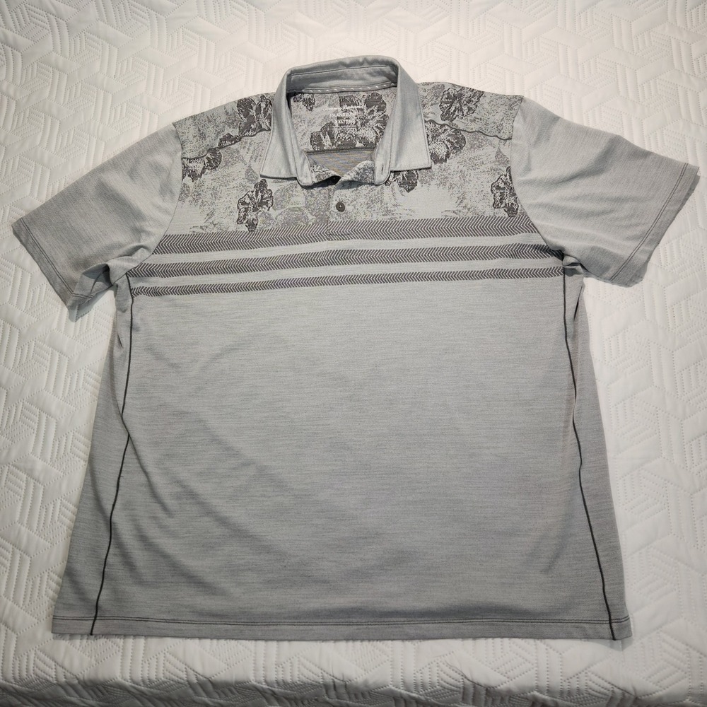 Tommy Bahama Island Zone Polo Shirt Gray Hibiscus Floral Mens XXL-T Golf Casual